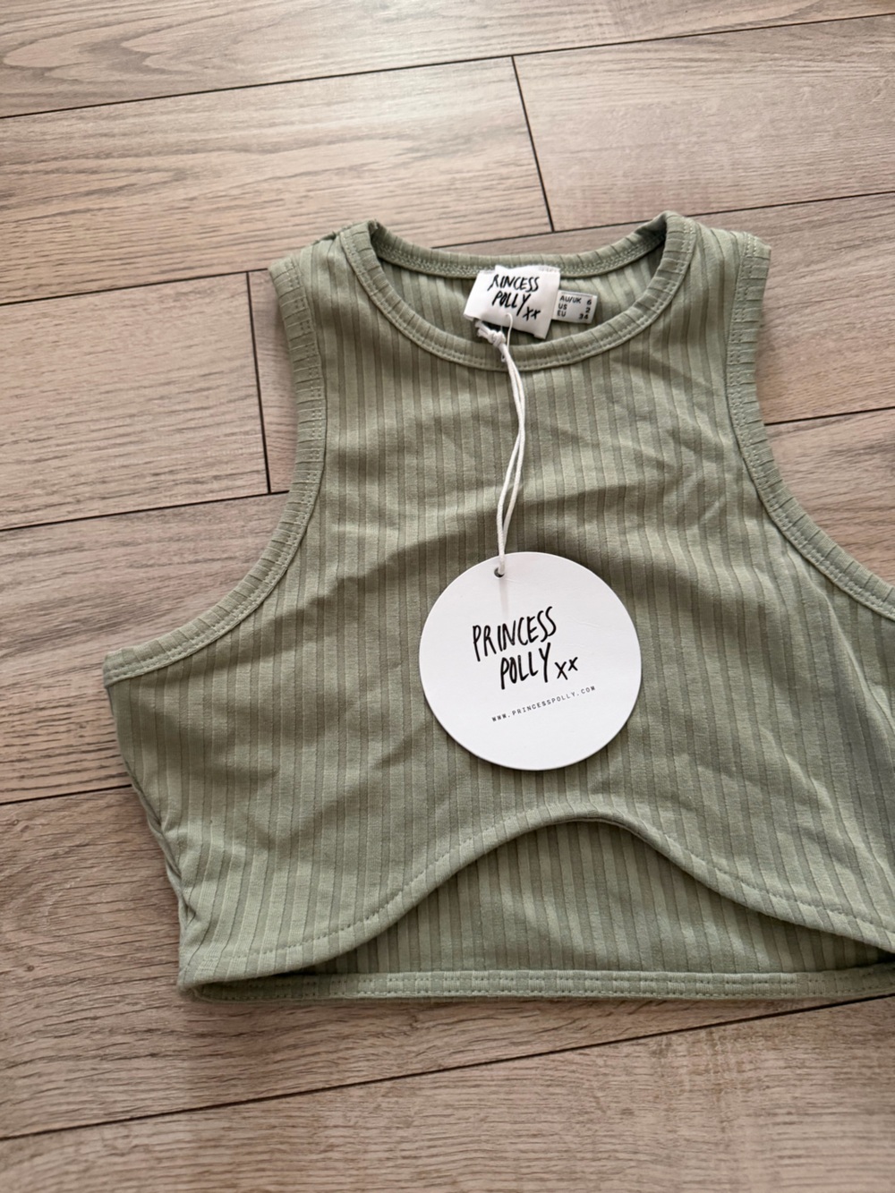 Princess Polly Ribbed Scoop Neck Tank - Light Sage